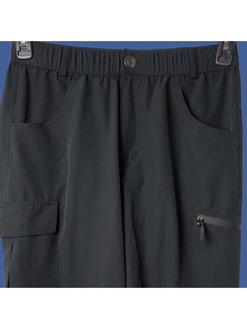 Santiny Womens Cropped Cargo Pants W/Elastic Waist & Adjustable Hem Black Small - Picture 13 of 15